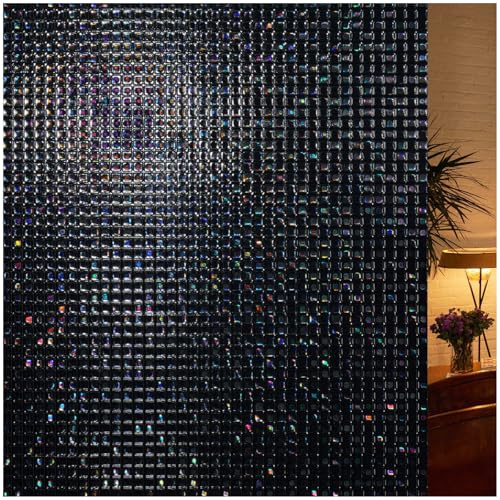 rabbitgoo Window Privacy Film Blackout Mosaic Static Cling Decorative, Removable Rainbow Window Film, Non-Adhesive Heat Control UV Blocking for Bathroom, 17.5 x 78.7 inches Black