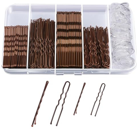300 Stück Haarnadeln Braun Set Haarnadeln Bobby Pins Metall Wellenform Haarklammern U Förmige und Transparent Haargummis für Frisuren Zubehör