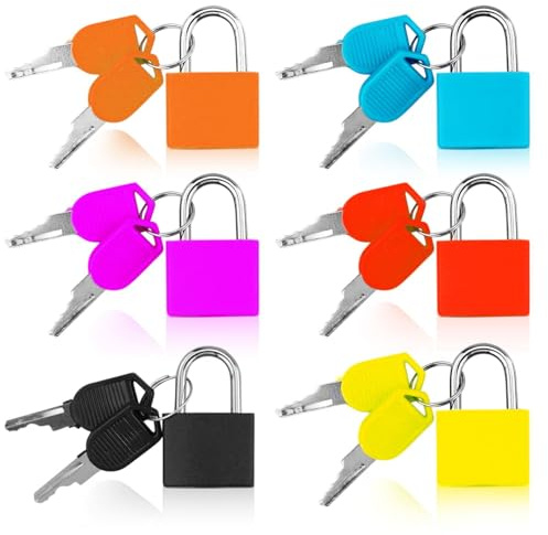 6 Stück Kofferschloss, Mini Vorhängeschloss, Gepäckschlösser mit Schlüssel, Bunt Luggage Locks Hangschloss für Koffer, Schränke, Spinde (34 x 22 mm)