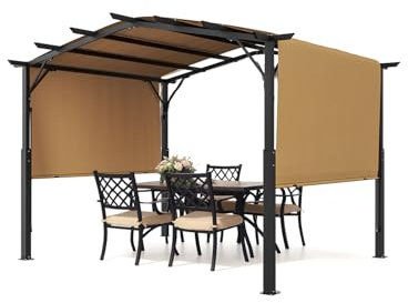 VEVOR Pergolato per Esterni 3048 x 3048 mm Pergolato in Metallo con Parte Superiore Arcuata, Tenda Parasole, Grande Padiglione per Riparo da Patio, per Terrazza, Cortile, Veranda, Bordo Piscina
