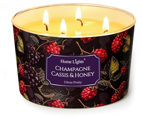 Home Lights Duftkerzen im glas 510g Soja Kerzen 4-Wick Kerzengläser Aromatherapie, Rauchfrei, 50h vollverbrannte Duftkerze Champagner Cassis & Honig