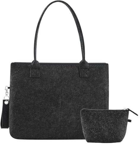Xuniea Damen Filztasche mit Reißverschluss Filz Tragetasche Große Einkaufstasche Beplotten Bemalen Handtasche Shopper mit Kosmetiktasche Portemonnaie Schlüsselanhänger