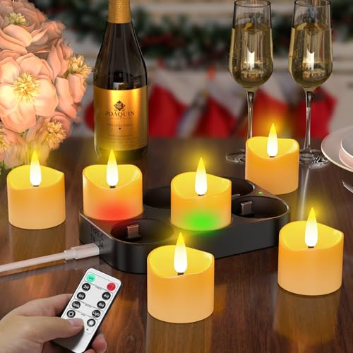 daphomeu Velas de té LED recargables, 6 unidades – 100 horas de tiempo de funcionamiento con temporizador y mando a distancia, velas eléctricas sin llama parpadeantes para bodas, fiestas, Navidad