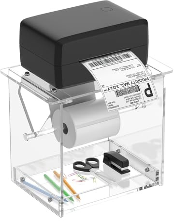 Movetility Label Roll Holder for Rolls and Fanfold Labels, Acylic Label Holder for Thermal Printer, Desktop Thermal Printer Stand Sticker Roll Holder for Home, Office, Work