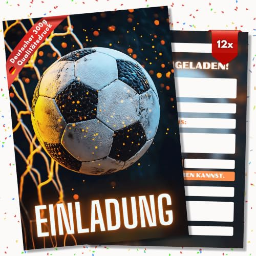 HIDEBLOOM Fußball Einladungskarten Kindergeburtstag Junge I 12 Stück I DIN A6 (10,5 cm x 14,8 cm) I Soccer-Party Kinder I Einladung Geburtstag I Kinderparty I Einladungskarten Fussball