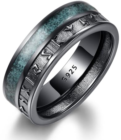 ADMETUS Ring Schwarz Herren Silber 925 Ring Türkis Schmuck Wikinger Ringe Geschenke für Herren Männer Ringe Größe 62