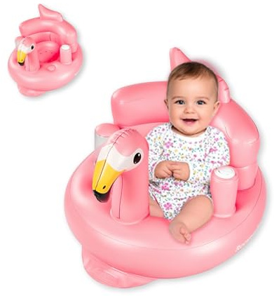 Shyllin Asiento Hinchable Portátil para Bebés con Bomba de Aire,Silla Hinchable Bebé 5 a 36 Meses,Asiento Baño para niños,Soporte para Espalda y Cuello,para Viajes,Alimentación,Camping (Flamenco Rosa)