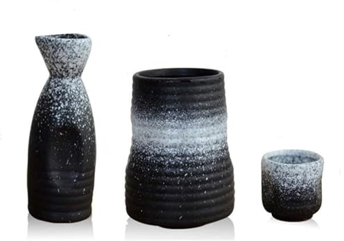CVNIMV Set da sakè da 6 Pezzi con scaldavivande, Mini Set da sakè in Ceramica Tradizionali, Facili da Pulire, Fatti a Mano, Stile retrò e Semplice (2)