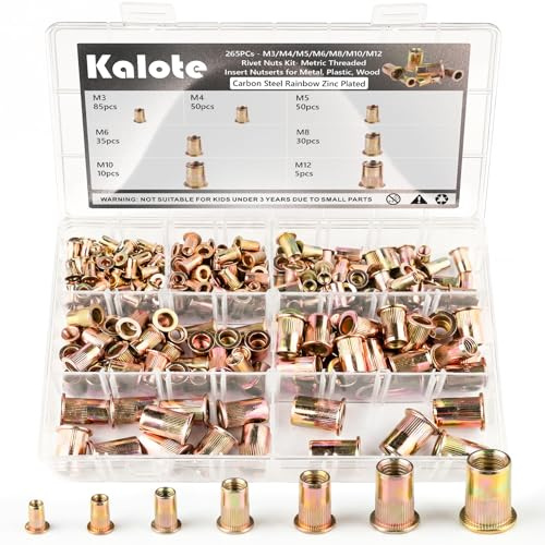 Kalote 265Pcs M3-M12 Yellow Carbon Steel Rivet Nut Assortment Kit
