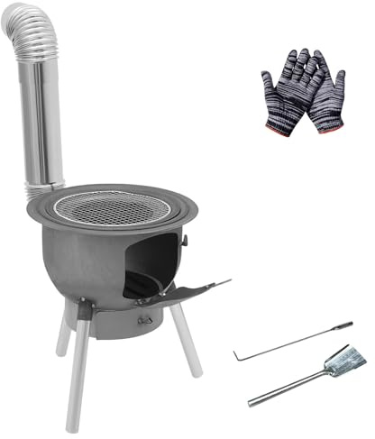 Cocina de Leña, Estufa de Leña Pequeña de Acero Laminado en Frío, Viene con Chimenea y Accesorios, Patas de Estufa Desmontables, para Cocinar y Acampar(63cm/25in)