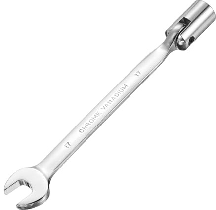 sourcing map 17mm Swivel Head Socket Combination Spanner Wrench CR-V Steel Rotary Torx Socket Head Open End Wrenches Spanner Mirror Polishing for Auto Car Repairing
