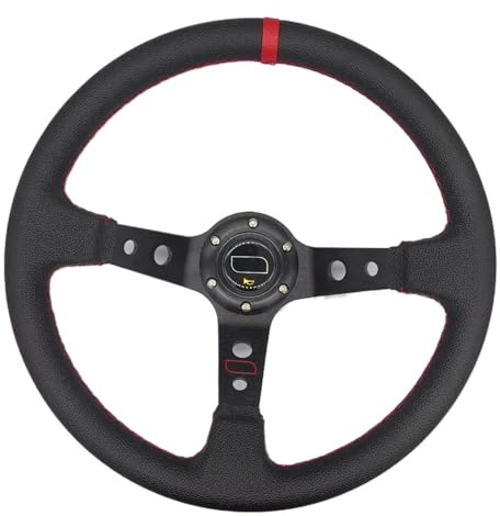 Auto Aluminium Universal 14 Zoll 350mm Racing Lenkräder Driften Sport Auto Lenkrad(Leather-Black-Red)