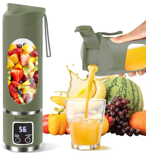 EasySpeed Tragbarer Mixer Smoothie Maker, 500ml Persönlicher Mini Entsafter Auslaufsicherem Deckel & Trinköffnung, 1500mAh Elektrisch USB-C, 12 Edelstahlklingen, BPA-frei für Reisen und Büro, Grün