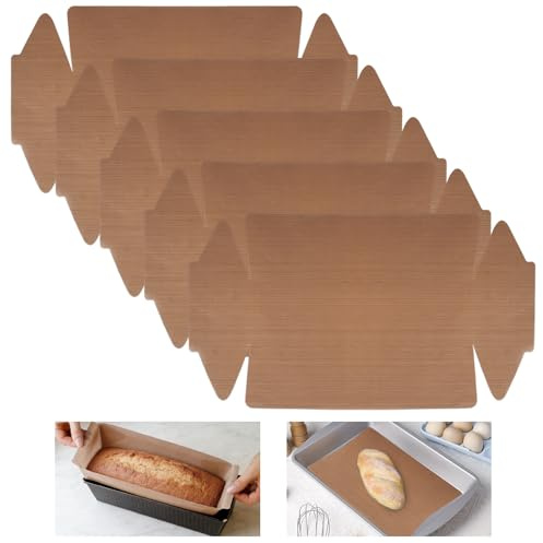 Juego de 5 Hojas Papel de Horno Reutilizable para Moldes Rectangulares, Sin Toxicos Sin Pfas Ni Bpa,Ecologico,Resistente Al Calor 230 °, Con Revestimiento Antiadherente para Bandeja de Horno, Molde