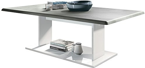 Vladon Couchtisch Beistelltisch Wohnzimmertisch Mono, Made in Germany, in Weiß mit Tischplatte in Beton Oxid Optik