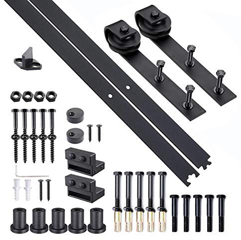 HOMCOM 200cm Binario per Porta Scorrevole Kit Accessori con Binario e Rulli Portata 100kg Acciaio al Carbonio 200×4×0.6cm