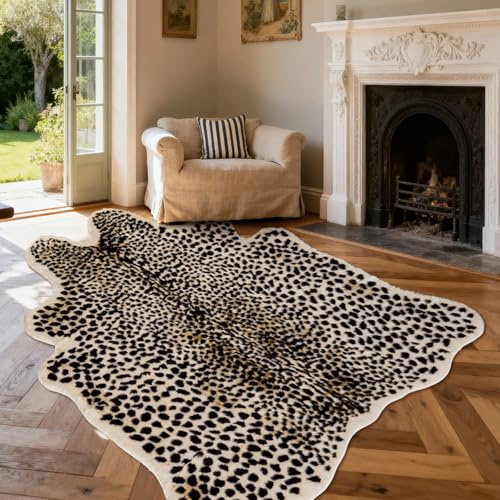 Leopard Print Area Rug, Cheetah Print Rugs Faux Cowhide Hide Skin Rug Animal Printed Mat Carpet for Bedroom Home Office, Livingroom（6.8 x 5.2 Ft）