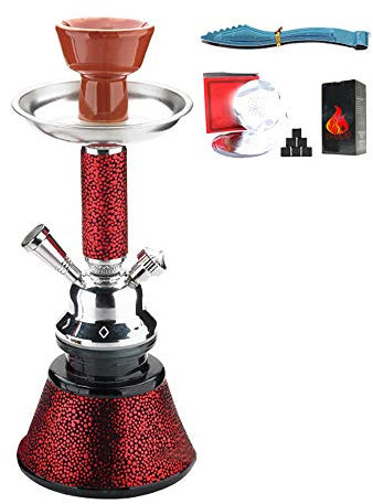 Hookah Set 1 Manguera con un Cuenco de Cerámica, Jarrón de Agua de Vidrio Y Hollín, Clip de Carbón, Lámina de Aislamiento Térmico para Fumar Mejor Shisha Hookah,D,Single Tube