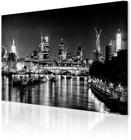 decomonkey Akustikbild London Stadt 120x80 cm 1 Teilig Leinwand Modern Bilder Wandbilder XXL Schallschlucker Schallschutz Akustikdämmung Wandbild Deko Leise Architektur schwarz-weiß