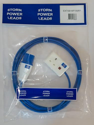 STORM POWER LEADS CAMPING EXTENSION LEAD 1 WAY-4 WAY HOOK UP SOCKETS CARAVAN 16A 5MT-25MT 240V (1 WAY, 5M)
