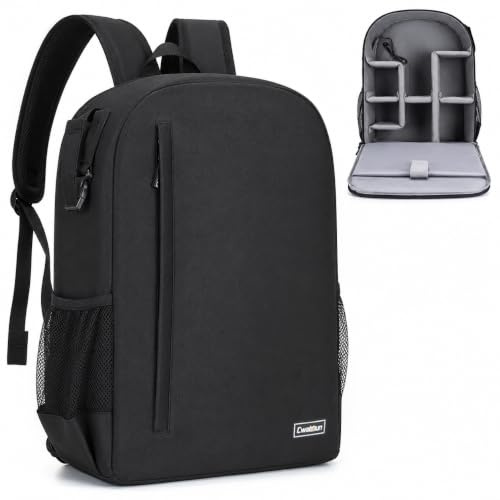 Cwatcun Large DSLR Camera Bags for Photographers with Waterproof Material | Camera Backpack For DSLR Made of Water-Resistant Fabric, Shockwaveproof, Compatible with Sony Nikon Canon eos r50, Black, 3.0