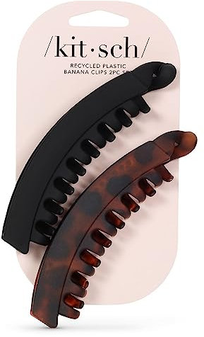 Kitsch Bananenhaarklammern für Frauen, große Klammern für dickes Haar, süß für Mädchen, für dünnes oder dickes Haar, 2 Stück (Schwarz & Schildpatt), große Klammern für einfaches Styling.