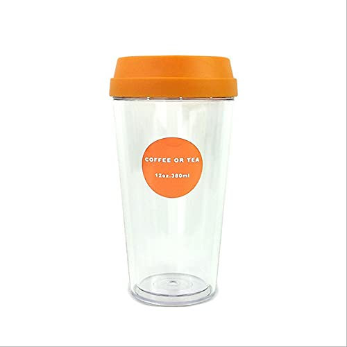 Bicchiere da caffè a Doppio Strato Bicchiere in plastica Bicchiere da Latte Trasparente con Coperchio Bicchiere Portatile (Size : 320ml, Color : Orange)