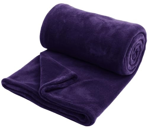 Hafaa Fleece Blanket Sofa Throw - Soft Cosy Fluffy Blankets for Bed/Couch, Warm Single Throws All Season, Purple, 130x150 cm