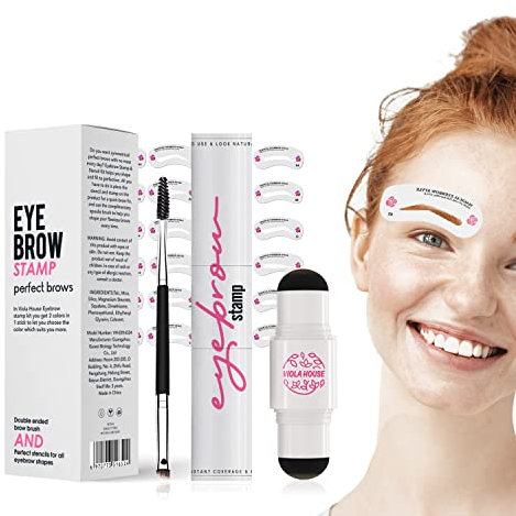 VIOLA HOUSE Kit de Estampado de Cejas, 2 Colores One Step Brow Tint Kit, 1 Pincel+24Pcs Eyebrow Stencils, Polvo Impermeable de Larga Duracion para Tinte de Cejas. (Castaño Claro & Rubio Oscuro)