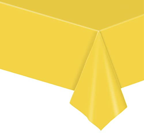 POPOYU Yellow Tablecloth Party Table Cover, 54x108 Inch Waterproof Cloth Rectangle, Plastic Disposable Cover Rectangular for Birthday, Wedding, Kitchen, Dinner, Picnic Outdoor