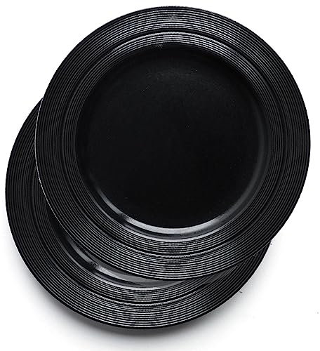 Set di Piatti Piani In Porcellana, Grandi Piatti da Insalata In Ceramica con Bordo Largo, Piatti per Antipasti, Piatti Adatti Al Microonde, Al Forno e Alla Lavastoviglie Set di 2,Black-10 inch