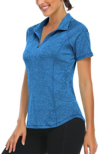 Syphiby Ladies Golf Polo Shirts, Womens Polo Shirts Casual Short Sleeve Gym Tops 1/4 Zip Up Lightweight Fitted Sports Tops Short Sleeve Running Hiking Tennis Cycling Dark Blue