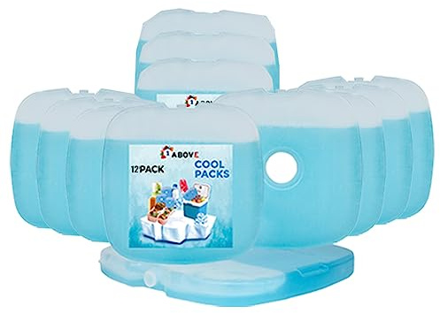1ABOVE Reusable Ice Pack Blocks, Long Lasting Reusable Family Pack Ice Block for Cool Box, Cooler Bag, Lunch box & bag to Keeps Drink, Food, Lunchboxes Cool (12)
