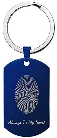 Qina C. Personalisierbarer ovaler Fingerabdruck-Fußabdruck-Bild, Foto, Liebesnotiz, Text, Hundemarke, Anhänger, Schlüsselanhänger, F/Sohn, Tochter, Vater, Mutter, Familie, Andenken, Blauer