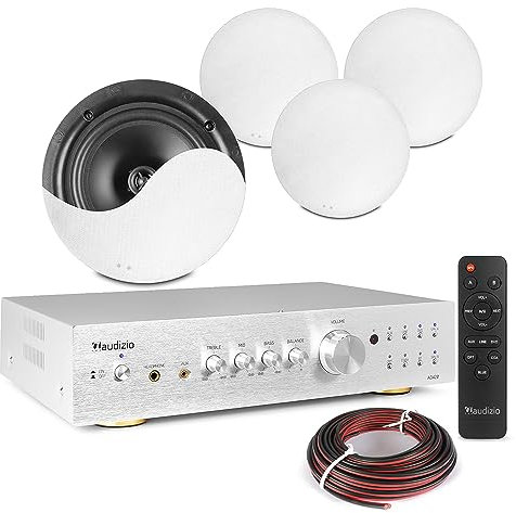 Power Dynamics 2-Zone Multi Room Ceiling Speaker System - Bluetooth Amplifier with 4x NCSS6 6.5 Speakers - Complete Home Audio & Commercial Sound Installation Kit AD420A