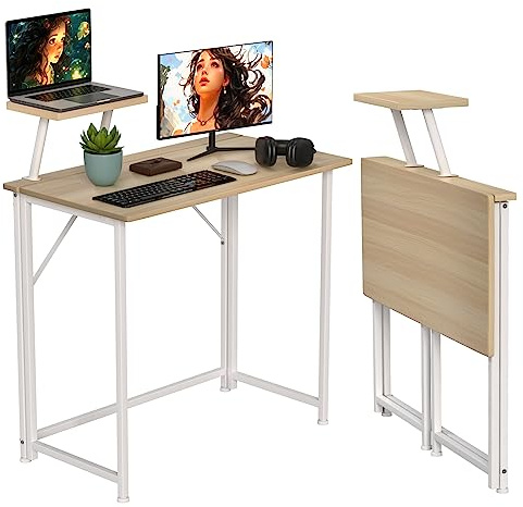 Lvhcmfohm Klappbarer Schreibtisch Klein, Klapptisch Computertisch, Platzsparend, Geeignet für Heimbüro und Arbeitszimmer (Eichenfarbe, 80x45.5x74cm)
