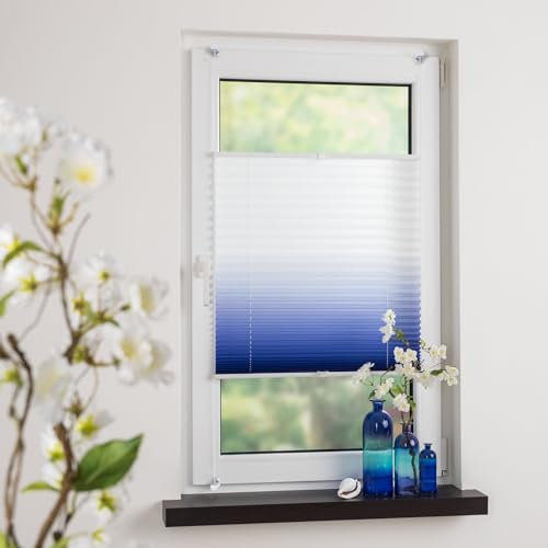 Bedrucktes Klemmfix-Plissee mit Farbverlauf, Lichtschutz, Sichtschutz, verspannt, ohne Bohren oder Schrauben, Breite: 100 cm/Länge: 130 cm, blau