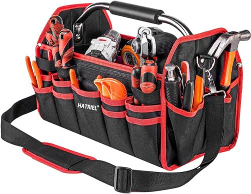 Hatriel Sac à Outils Professionnel, Sacoche Outils Grand, Caisse à Outil Vide Étanche, Sac à Outils avec Bandoulière Réglable et Poignée de Transport, pour Usage Domestique, Électriciens
