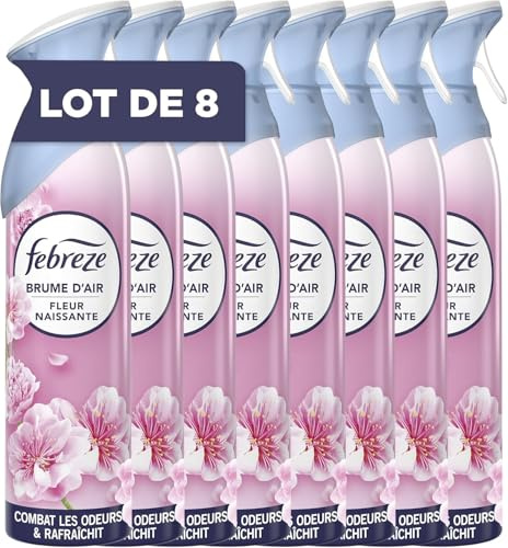 Febreze Spray Désodorisant Parfum Fleur Naissante 185ml x 8 | 2en1. Combat efficacement les odeurs. Laisse un parfum frais.