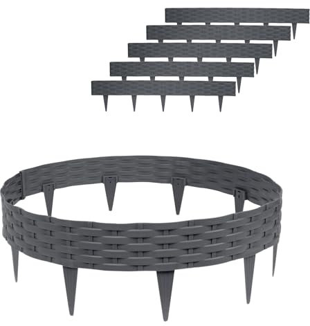 XINZI Bordo per aiuole, in plastica, effetto rattan, 10 m, per giardino, per palizzate, giardino, decorazione da giardino (10 pezzi, antracite)