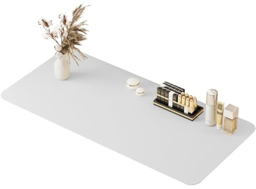 metui 39.37 * 15.7 Large makeup Mat for Vanity Top Protector,Cover Work Table Waterproof, Non-Slip Pad for makeup vanity. (white)