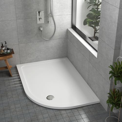 Offset Quadrant Stone Shower Tray Right Handed 1200 x 800mm Gloss White Slimline 30mm Honeycomb Structure Base + 90mm Free Waste