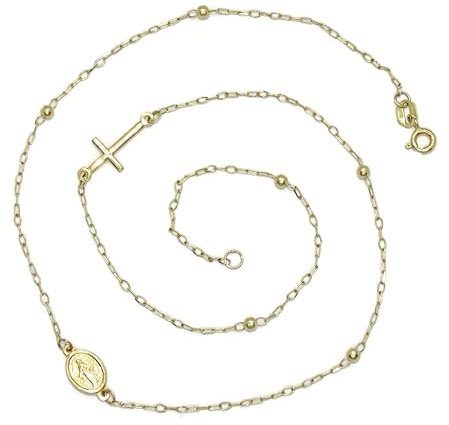 Never Say Never Rosenkranzkette aus 18-karätigem Gelbgold, 45 cm lang, mit Federringverschluss, ideal zur Kommunion, Gewicht: 2,75 g aus 18-karätigem Gold, cm, Gold, Nicht zutreffend