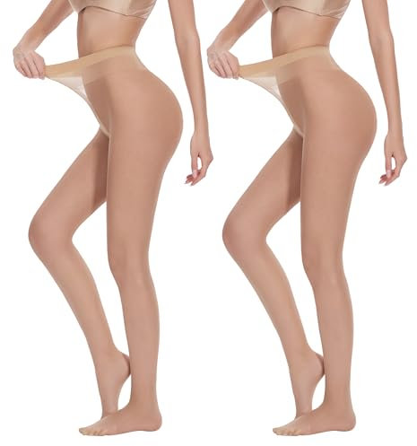 AKKQHH Strumpfhosen Damen Transparent 20 DEN Feinstrumpfhose High Waist Reißfest Seidenstrumpfhose Komfortbund Seidig Stützstrumpfhose Druckfreier 2er Pack