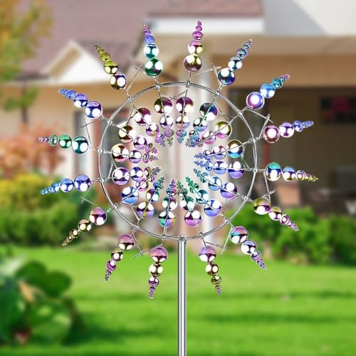 JRDFHT Einzigartige und Magische Metall Windmühle, 3D Metall-Windmühle, Wind Spinner Garten, Windspiel Garten für Terrasse, Rasen, Innenhof Landschaft Dekoration (Farbe)