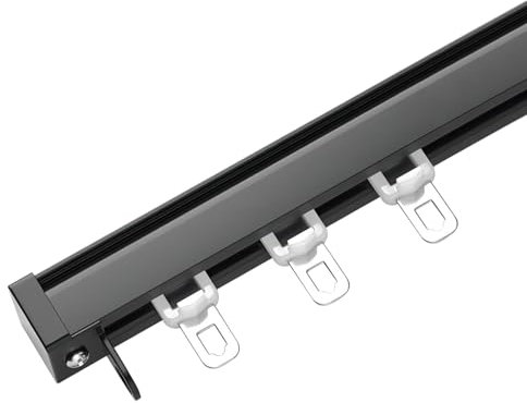 Robustes Schiebegardin-Set für Decken- und Wandmontage, Schienensystem, 3,8 m, schwarze Aluminiumlegierung, Stangen-Set für Wohnzimmer, Schlafzimmer und Duschtrennwand