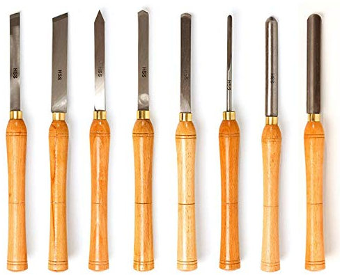 QZHDX Lot de 8 Ciseaux à Bois pour Tour à Bois, Coupe, Sculpture, Lames en Acier HSS, Outils de Tournage du Bois, Ensemble de Ciseaux à Tour pour Le Rangement pour Le Tournage du Bois Dur