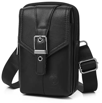 SCHLATUM Leder Taschen Herren,Umhängetasche, Bolsa de hombro, Messenger Bag, klein Männer Tasche,Schultertaschen für Arbeit Reise aus Leder (Schwarz)