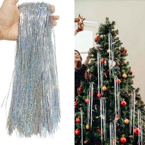 10.000 Stück Stränge 43,2 cm Weihnachts-Lametta-Eiszapfen, Eiszapfen Lametta-Stränge für Weihnachtsbaum, Weihnachtsdekoration, Geburtstag, Hochzeit, Party (Silber, 12000 Stück)