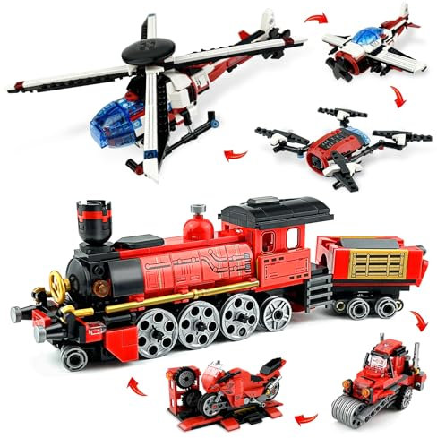 GZLCEU 2 unidades 3 en 1 avión de tren, juego de bloques de construcción para 6, 7, 8 y 9 años de edad, adultos (trenes/motocicletas/rodillos de carretera/helicópteros/aviones de hélice/aviones no